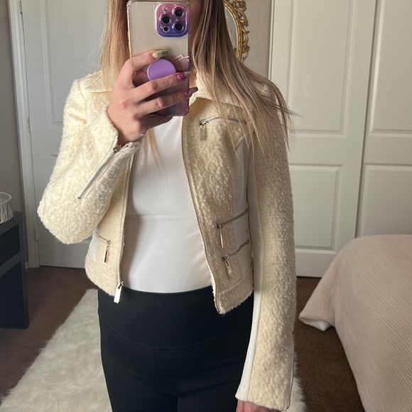 bebe Jackets & Blazers - BEBE Wool Teddy Shearling Cream Moto Jacket